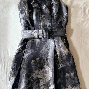 White House Black Market Black and Gray Floral Jacquard Dress